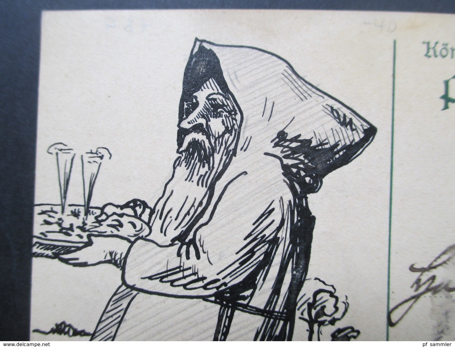 AD Bayern 1913 Ganzsache / Ortspostkarte Mit Handgemalter Zeichnung Eines Mönches "Der Heilige Antonius" - Interi Postali
