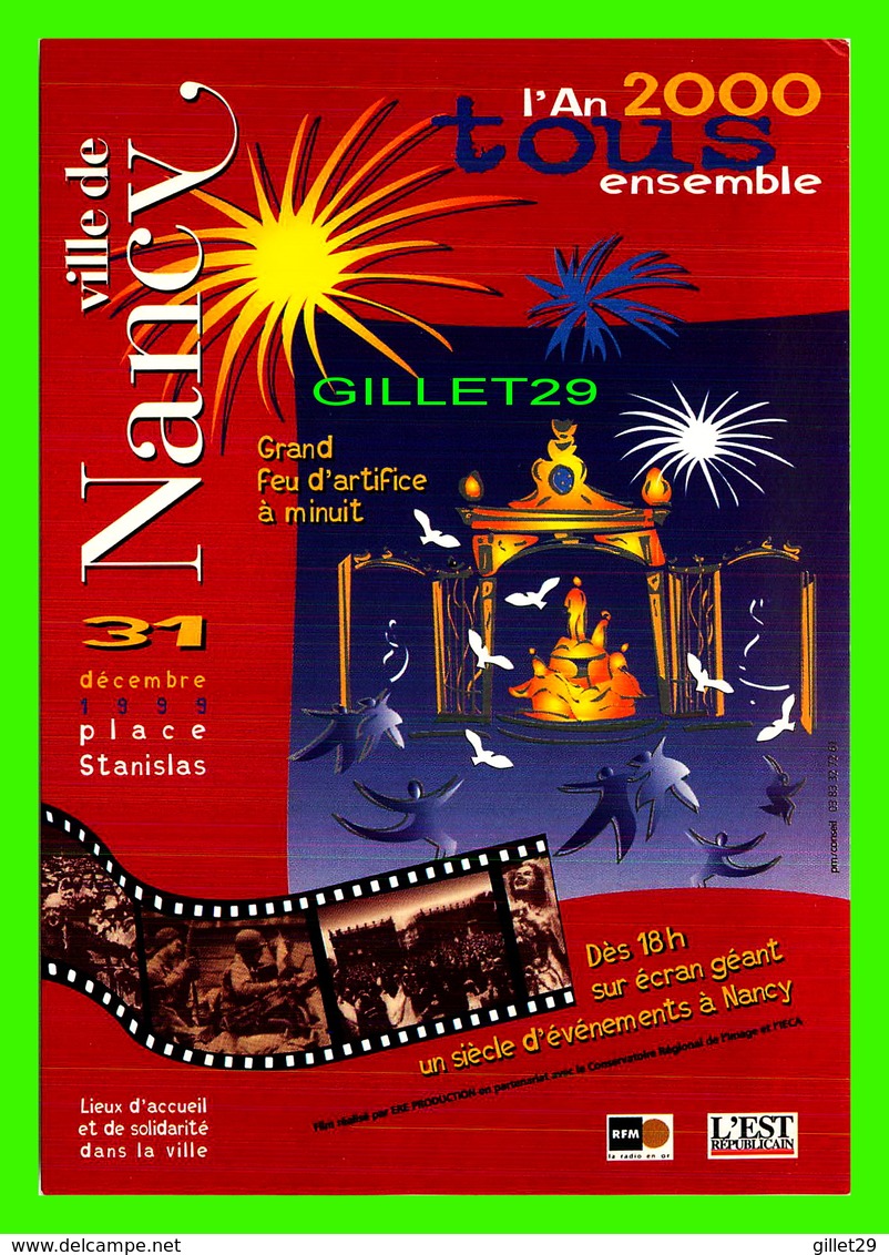 AFFICHES DE FILM - L'AN 2000 TOUS ENSEMBLE VILLE DE NANCY - FEU D'ARTIFICE EN 1999 - PLACE STANISLAS - - Affiches Sur Carte