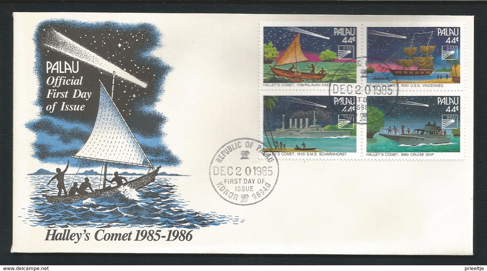 Palau 1985 Halley's Comet 4-block FDC Y.T. 83/86 ** - Palau