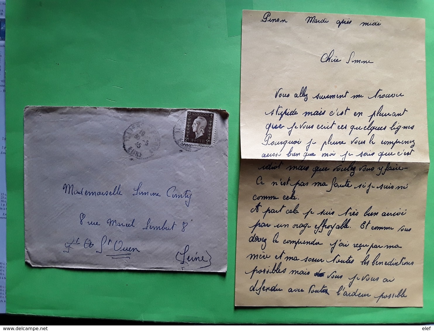 Lettre ILLIERS L' ÉVÊQUE, Eure, MARIANNE DULAC 2 F, YT 692 Seul ,correspondance Pinson Soldat > Marraine De Guerre 1945 - Guerre De 1939-45