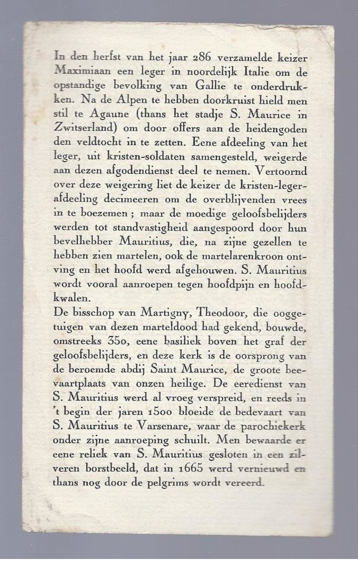 HEILIGEN MARTELAAR MAURITIUS AANROEPEN TEGEN HOOFDPIJN EN HOOFDKWALEN SAINT MAURICE VARSENARE - Santini