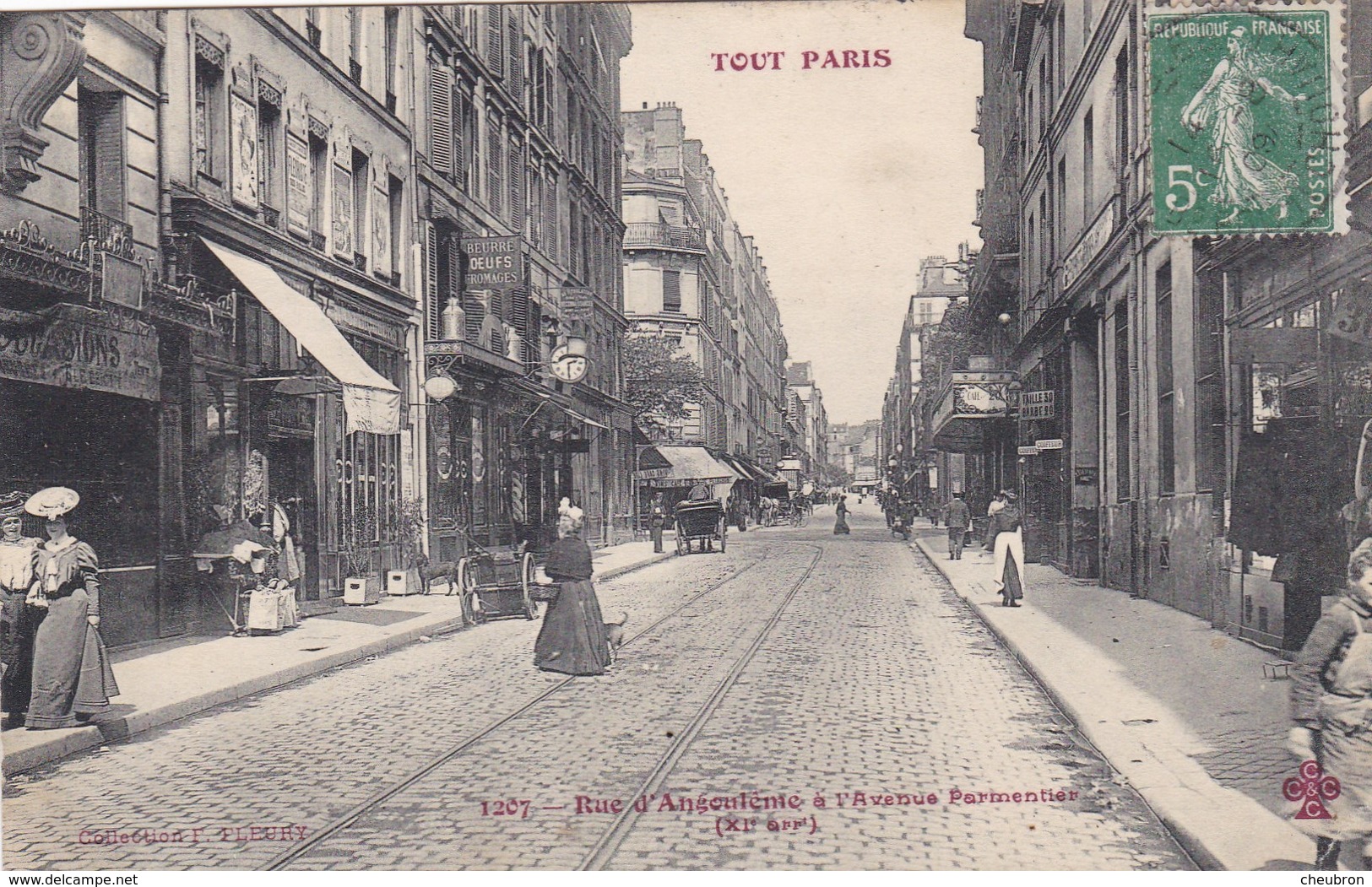 75. PARIS. CPA  ANIMATION. RUE D' ANGOULÊME A L'AVENUE PARMENTIER. . SÉRIE TOUT PARIS. ANNEE 1909 - Paris (11)