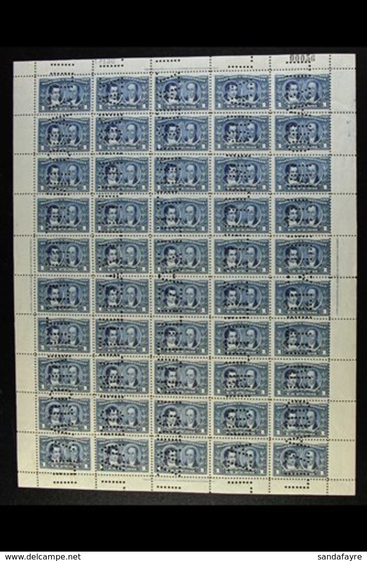1910 1p Deep Blue Centenary (SG 378, Scott 172), Fine Mint (all But Two Stamps Are Never Hinged) COMPLETE SHEET Of 50 Wi - Autres & Non Classés