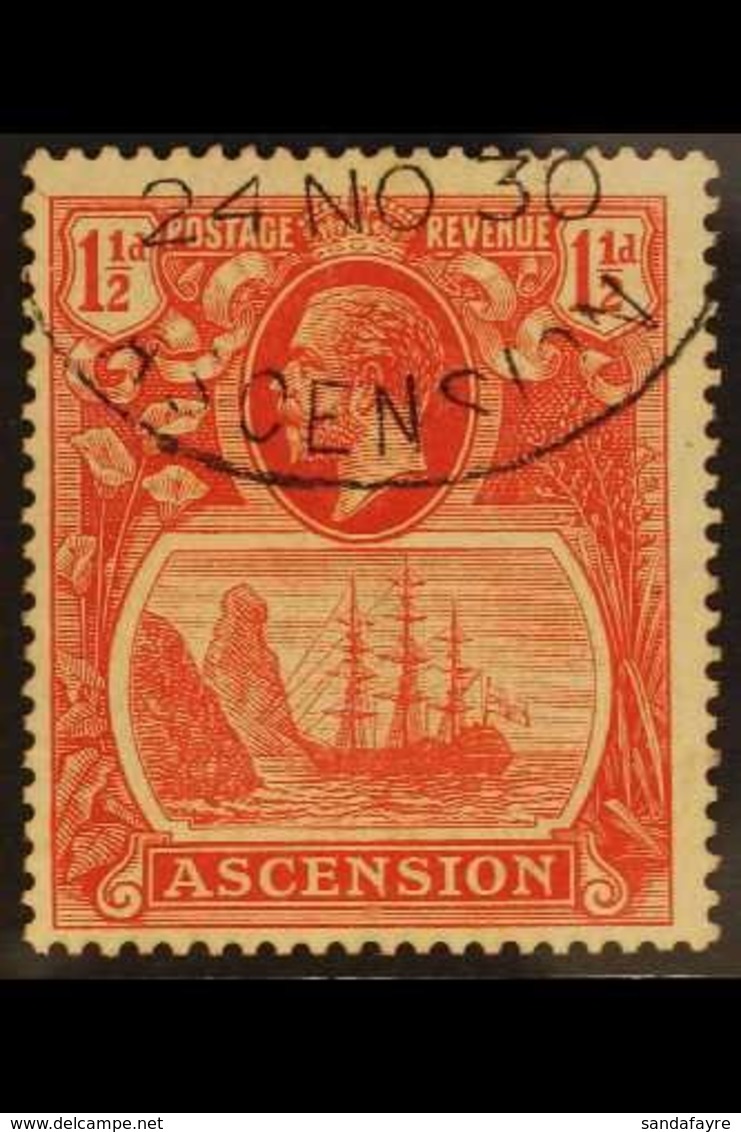 1924-33 1½d Rose-red TORN FLAG Variety, SG 12b, Superb Used With Fully Dated Oval "Registered / Ascension" Postmark, Ver - Ascension (Ile De L')