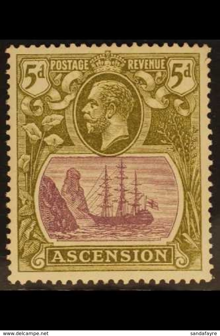 1924-33 5d Purple And Olive-green "Broken Mainmast" Variety, SG 15dda, Mint, Diagonal Gum Bend Does Not Affect Fine Fron - Ascension (Ile De L')