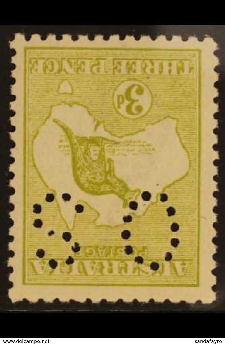 OFFICIAL 1915-28 3d Yellow-olive Roo Die I Punctured 'OS' With WATERMARK INVERTED Variety, SG O45cw, Never Hinged Mint,  - Autres & Non Classés