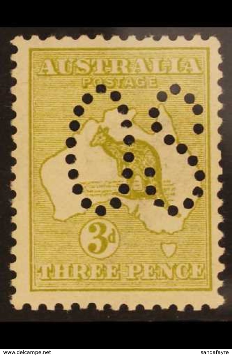 OFFICIAL 1913 3d Olive With Large "OS" Puncture, SG O5, Never Hinged Mint. For More Images, Please Visit Http://www.sand - Andere & Zonder Classificatie