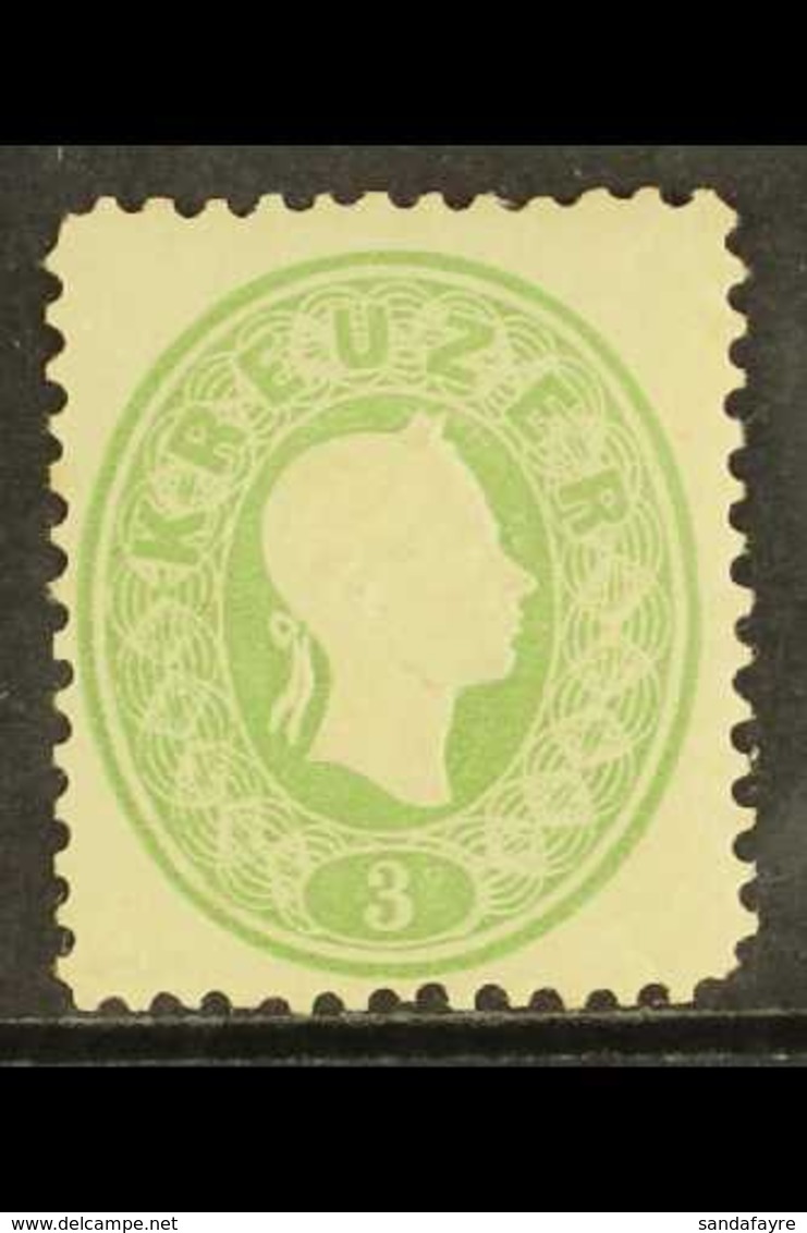 1866 Official Reprint Of The 1858-59 3kr Green, Mi 12 ND I, Fine Mint, Good Colour. For More Images, Please Visit Http:/ - Autres & Non Classés