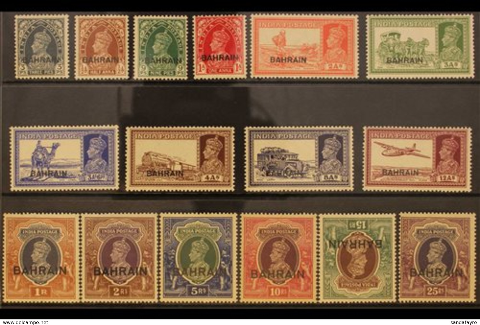 1938-41 KGVI India Stamps Opt'd "BAHRAIN" Complete Set, SG 20/37, 5r, 10r & 25r Are Never Hinged & Lightly Tropicalized, - Bahrain (...-1965)