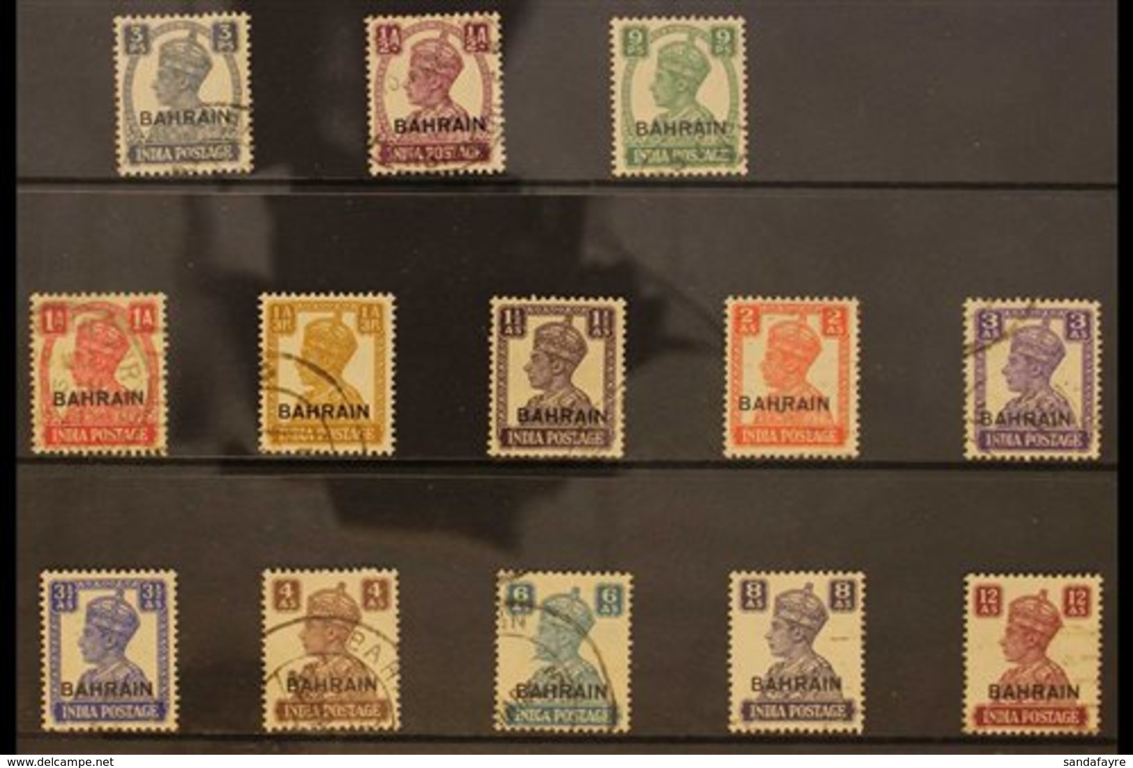 1942-45 KGVI India Stamps, White Background Opt'd "BAHRAIN" Complete Set, SG 38/50, Fine Used (13 Stamps) For More Image - Bahrain (...-1965)