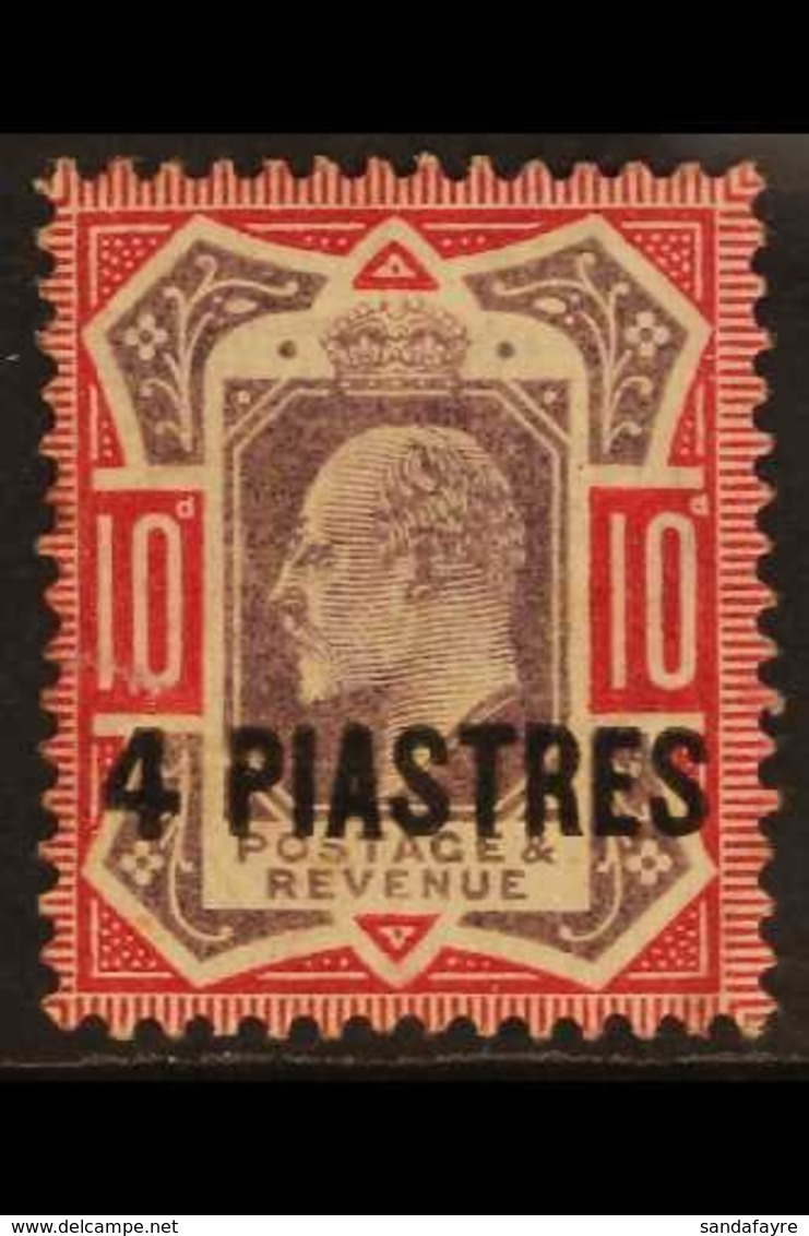 TURKISH CURRENCY 1902 4pi On 10d, Chalk Surfaced Paper, No Cross On Crown, SG 10ba, Very Fine Mint. For More Images, Ple - Levant Britannique