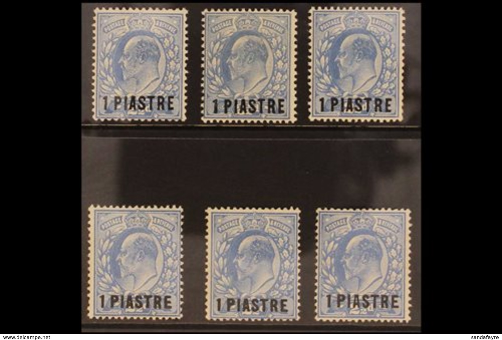 TURKISH CURRENCY 1911 - 13 1pi Surcharges On 2½d Blue, SG 25/25a, 26/26a, 27/27a, 28, Fine To Very Fine Mint. (6 Stamps) - Levante Britannico