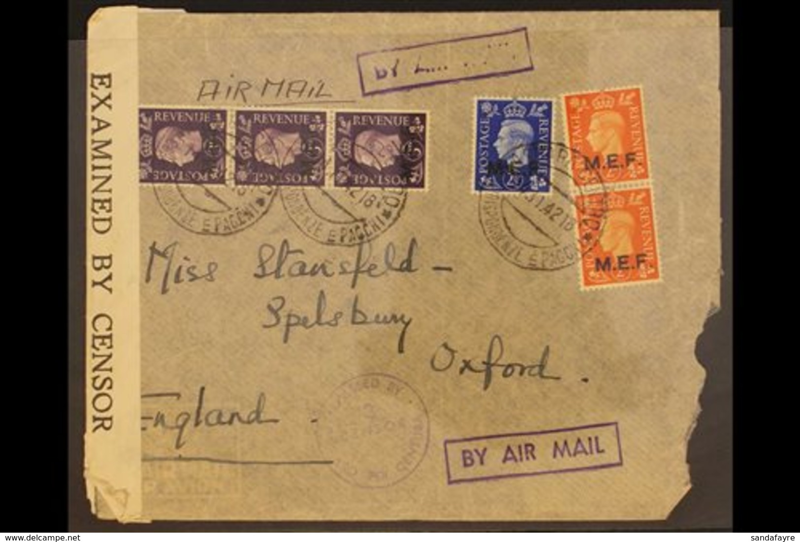 M.E.F. 1942 Censored Cover, Opening Damage At Right, From Asmara To Oxford, Franked 2d Orange Vert Pair And 2½d Blue Ovp - Italiaans Oost-Afrika