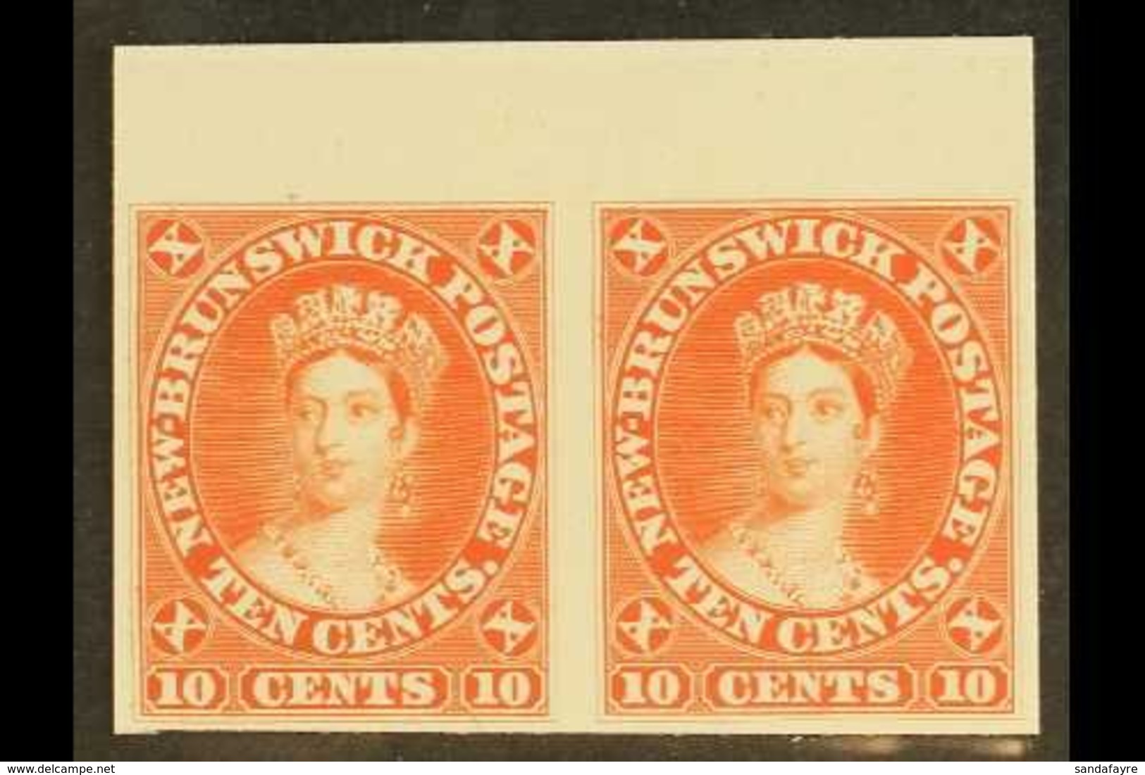 1860-63 10c Vermilion IMPERF PLATE PROOF PAIR On India Paper Mounted On Card. Lovely (pair) For More Images, Please Visi - Autres & Non Classés