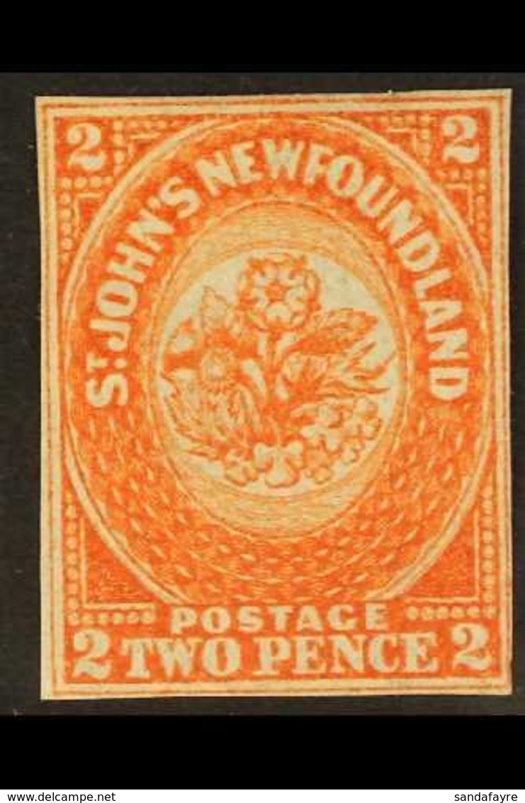 1860 2d Orange Vermilion, SG 10, Very Fine Mint, Large Part Og, With Close To Clear Margins All Round And Lovely Bright  - Other & Unclassified