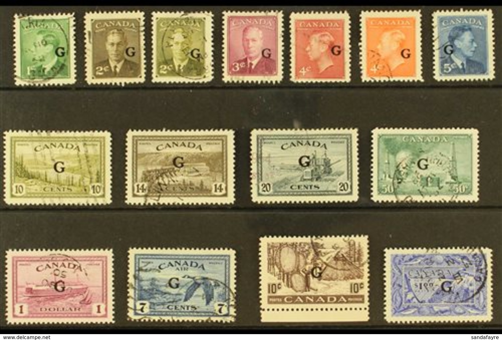 OFFICIALS - "G" OVERPRINTS With 1950-52 Complete Set Of 13, Plus 1950 10c "Drying Furs" And $1 "Fisherman", SG O178/O192 - Autres & Non Classés