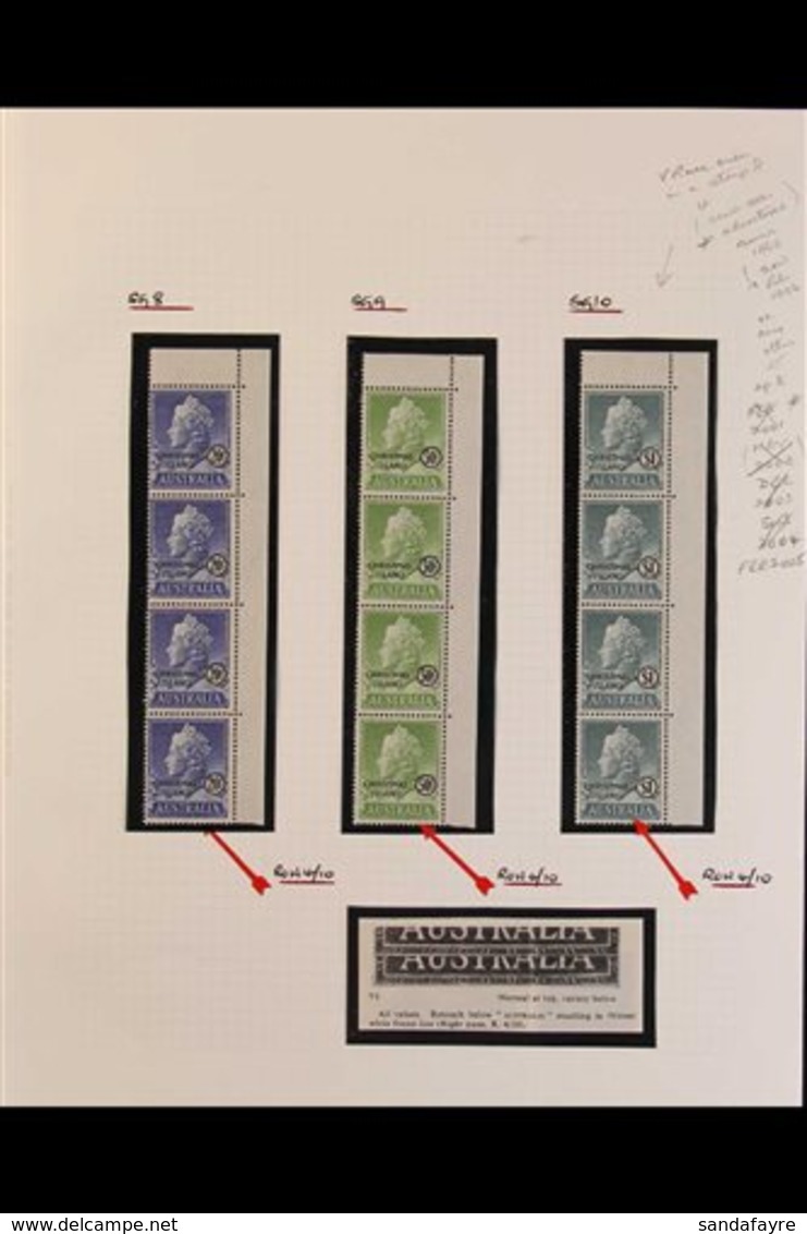 1958 Australia Overprinted Complete Set (SG 1/10) In Superb Upper Right Corner Vertical Strips Of Four (all Stamps Never - Christmas Island