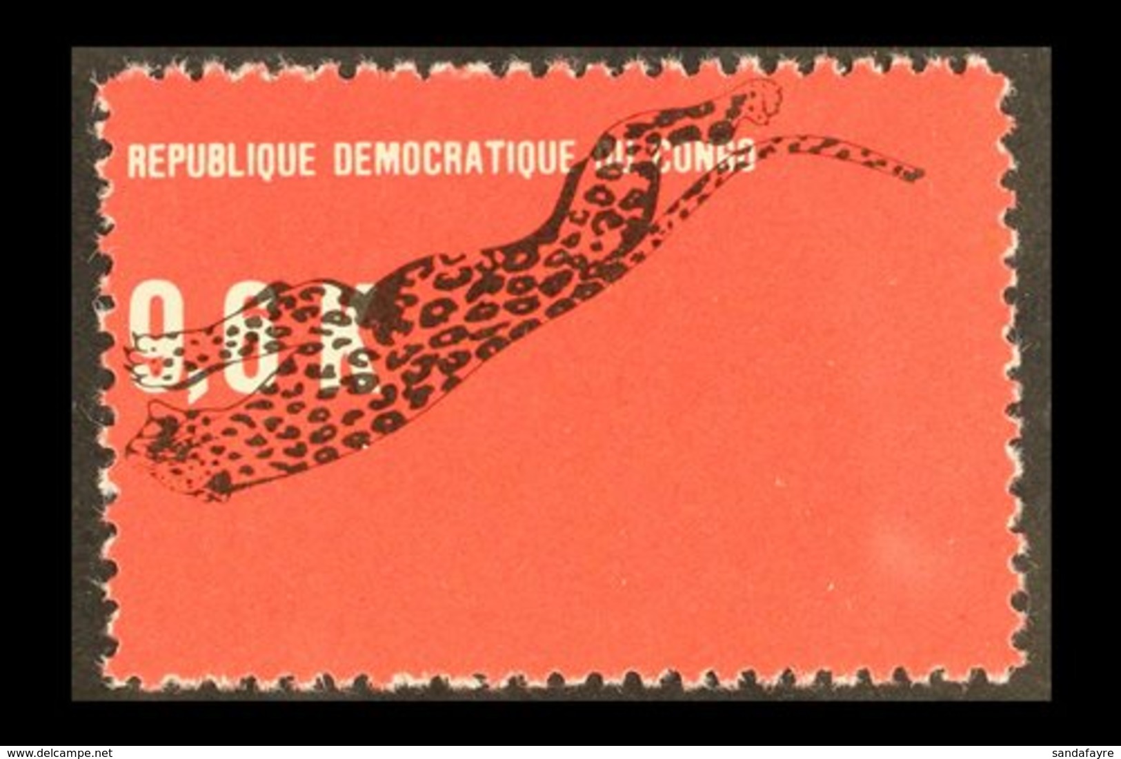 1968 9.6k Black On Scarlet LEOPARD INVERTED, SG 656a, Never Hinged Mint. Rarely Seen. For More Images, Please Visit Http - Autres & Non Classés