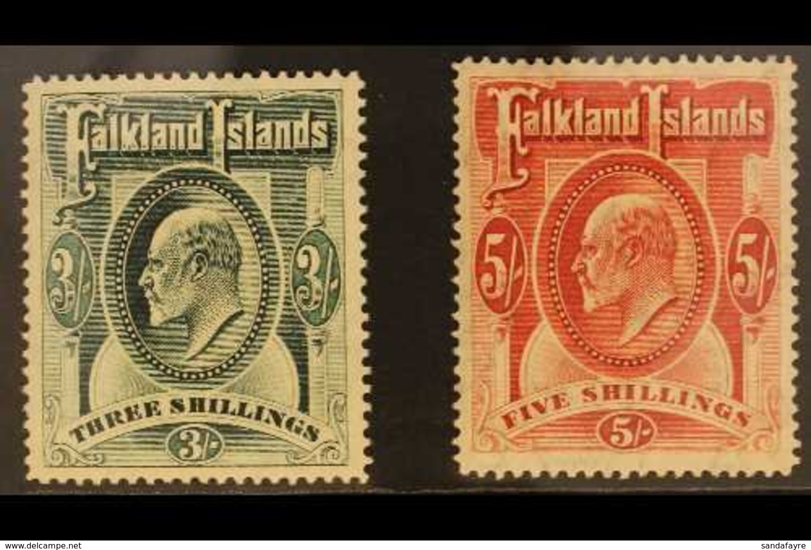 1904 3s Green And 5s Red Ed VII , SG 49/50, Very Fine Mint. (2 Stamps) For More Images, Please Visit Http://www.sandafay - Falkland Islands