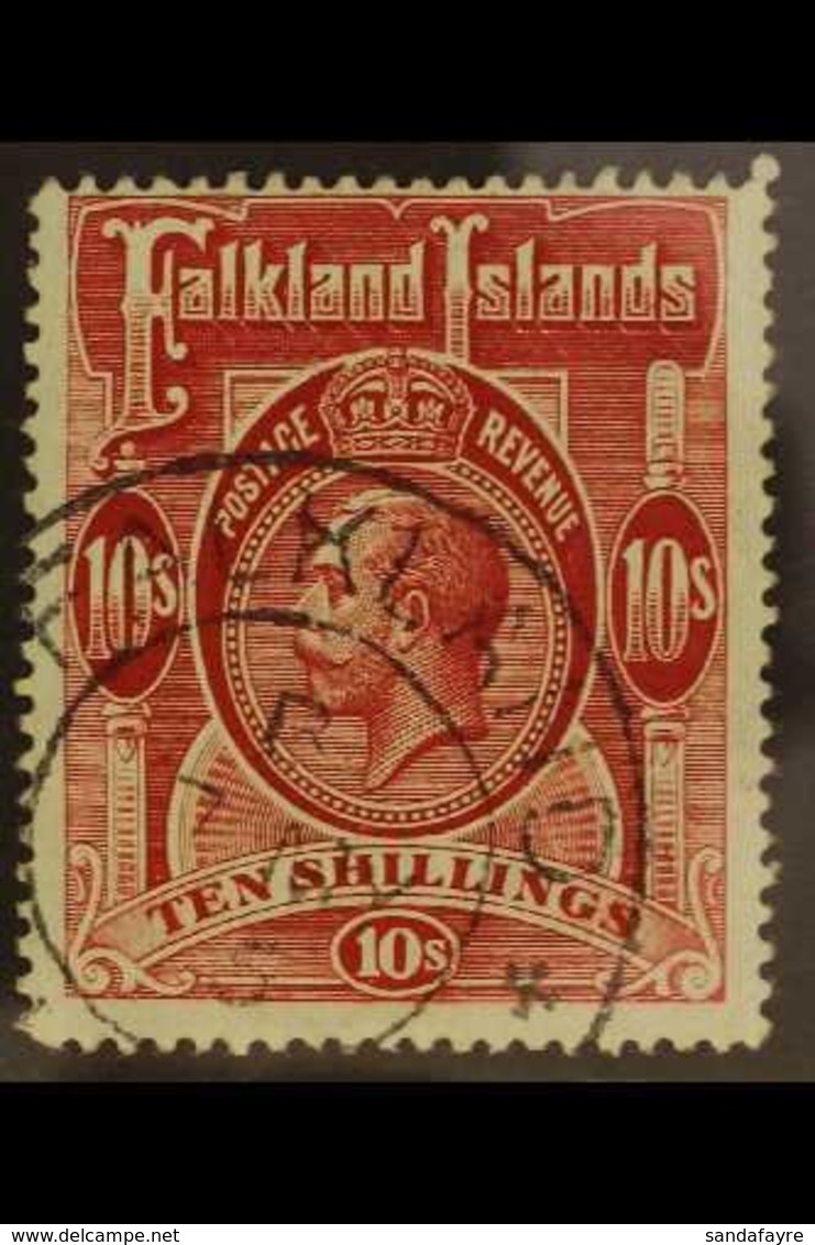 1912 10s Red And Green Geo V, SG 68, Very Fine Cds Used. For More Images, Please Visit Http://www.sandafayre.com/itemdet - Falkland Islands