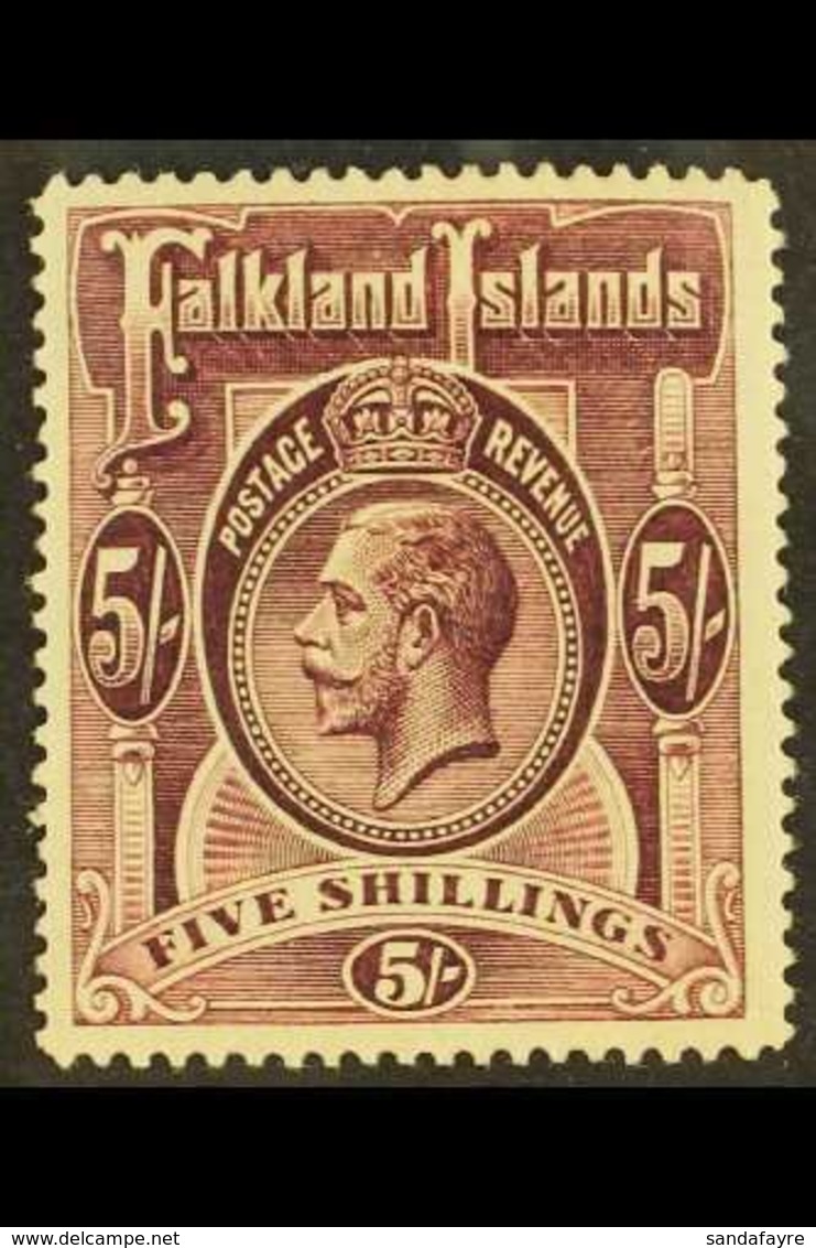 1912-20 5s Reddish Maroon, Purple Under UV-light (SG 67a, Heijtz 32a), Fine Mint, Fresh Colour, Scarce. For More Images, - Falklandeilanden