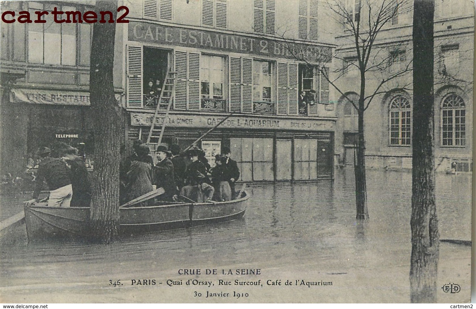 PARIS QUAI D'ORSAY RUE SURCOUF CAFE DE L'AQUARIUM INONDATIONS 75 - Inondations De 1910