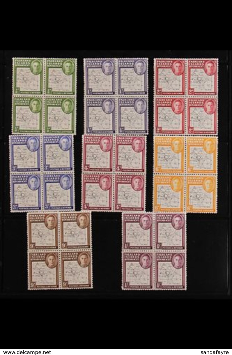 1948 THIN MAPS Dot In "T" Variety Complete Set, SG 9b/G11a & G12a/G16a, Each Variety Within A Matching BLOCK OF FOUR, Ve - Falklandeilanden