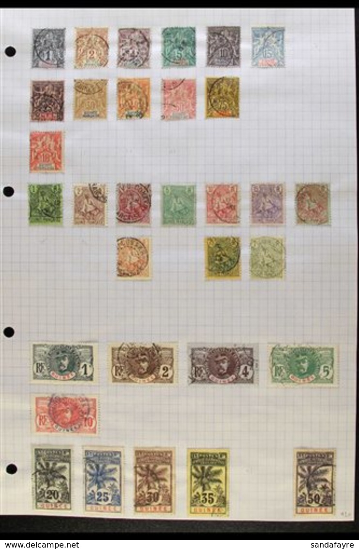 FRENCH GUINEA 1892-1941 USED COLLECTION On Leaves, All Different, Includes 1892 Tablets Set (ex 20c) To 75c And 1900 19c - Andere & Zonder Classificatie