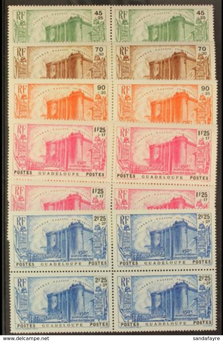 GUADELOUPE 1939 150th Anniversary Of The Revolution Set Complete, Yv 142/6, In Mint Blocks Of 4 With Most Stamps Being N - Andere & Zonder Classificatie