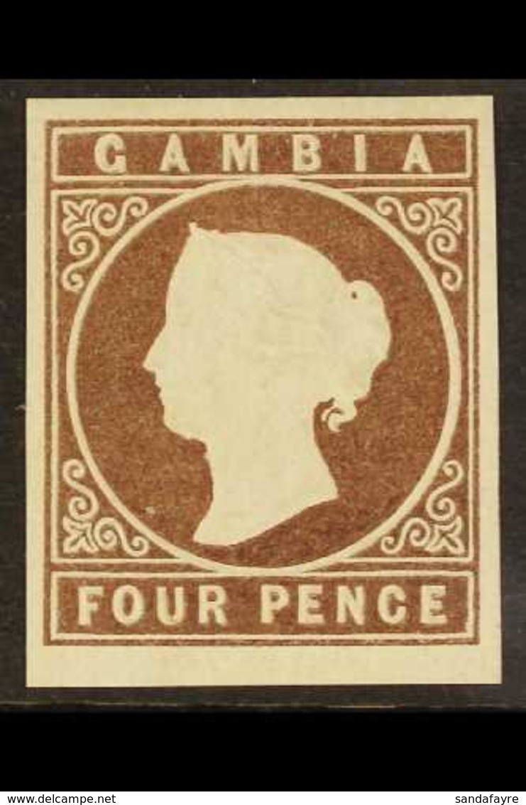 1869-72 4d Pale Brown Imperf, No Wmk, SG 2, Very Fine Unused And Without Gum With 4 Large Margins & Lovely Original Colo - Gambia (...-1964)