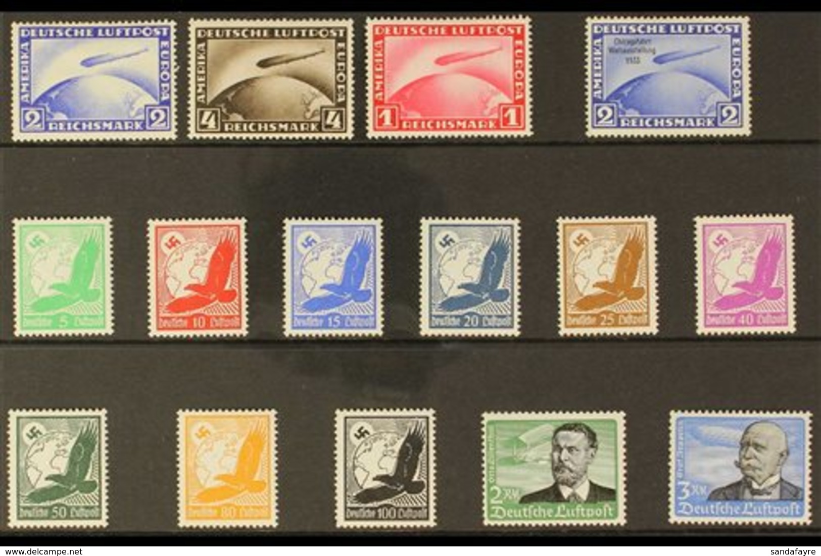 1928-34 AIR POST ASSEMBLY An Attractive Assembly Presented On A Stock Card That Includes The 1928-31 Air Zeppelin Set Mi - Andere & Zonder Classificatie