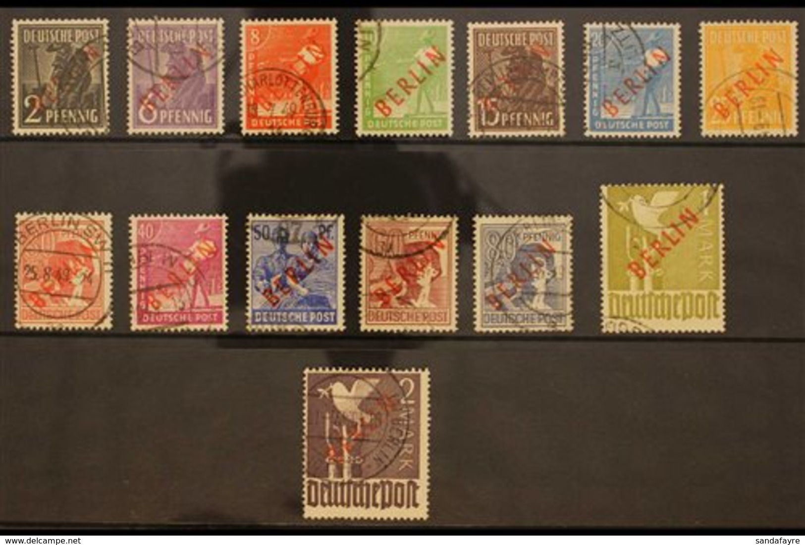 1949 "BERLIN" Overprints In Red Complete Set (Michel 21/34, SG B21/34), Fine Cds Used, Very Fresh, All Stamps Expertized - Autres & Non Classés