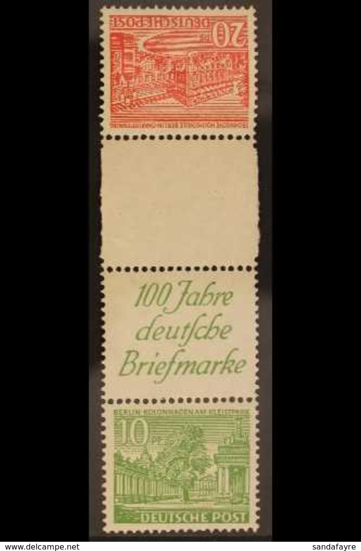 1949 SE-TENANT VERTICAL STRIP 20pf+labels+10pf Buildings , Michel SKZ 2 B, Never Hinged Mint, Seldom Seen. Cat 450€ For  - Other & Unclassified