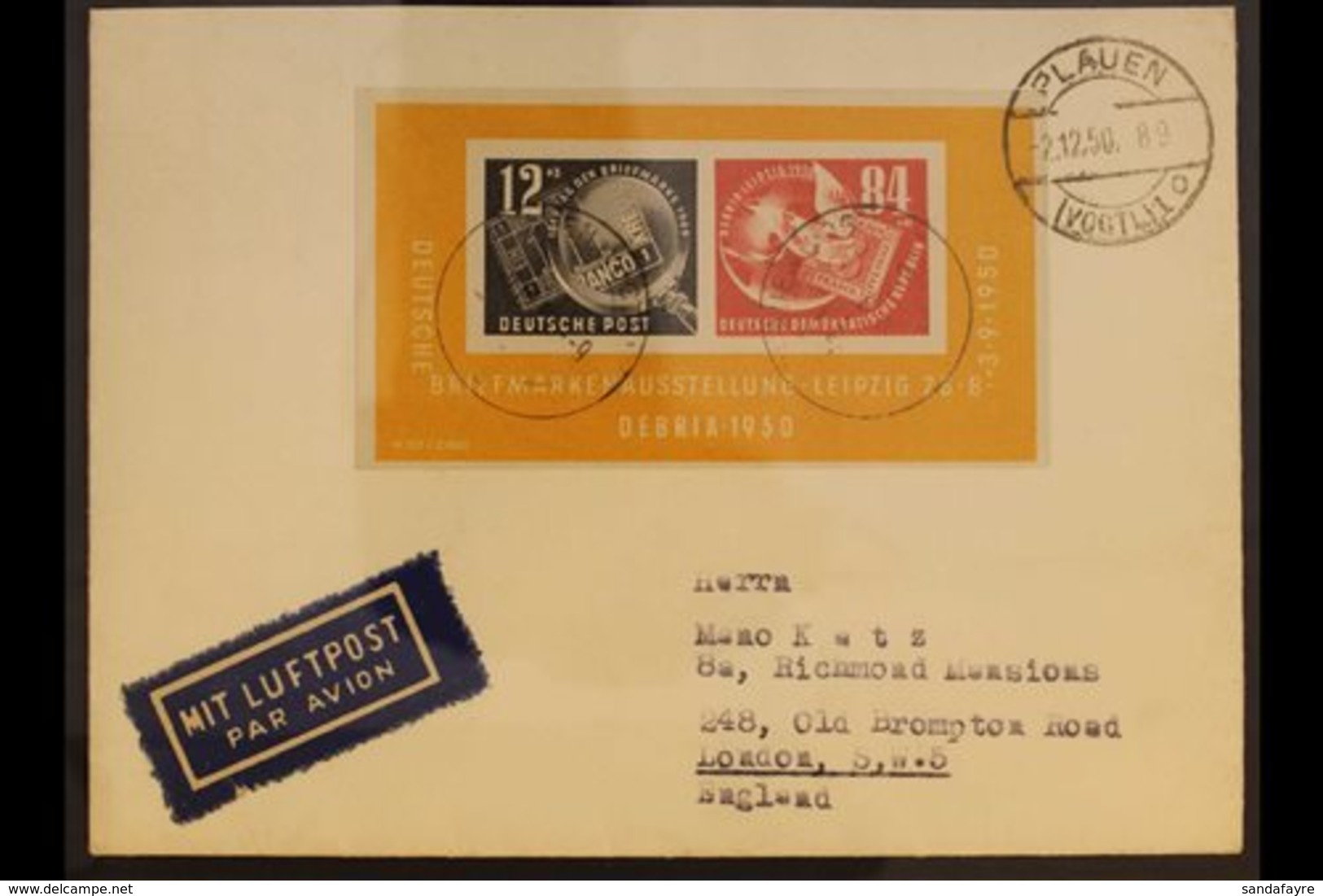 1950 DEBRIA Exhibition Miniature Sheet (Michel Block 7, SG MSE29a), Fine Used On Cover Addressed To England And Cancelle - Andere & Zonder Classificatie