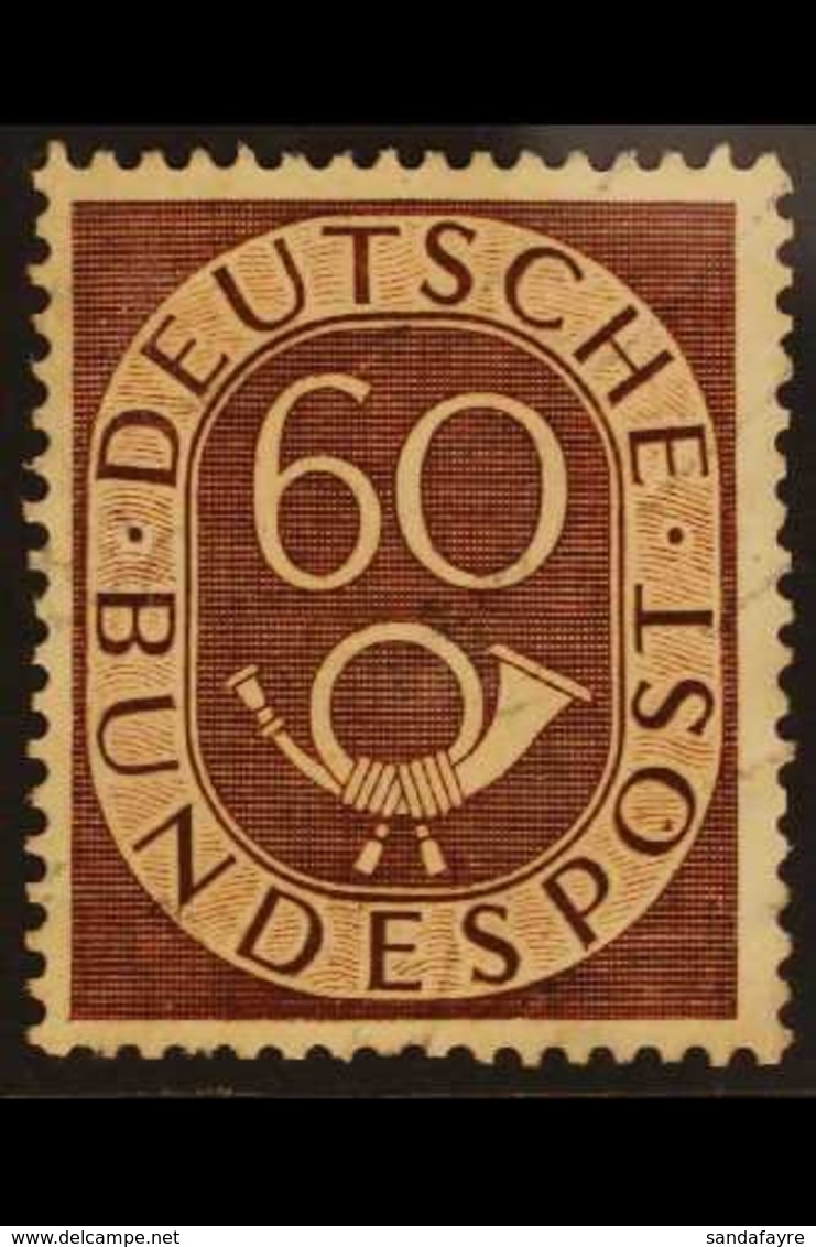 1951-52 60pf Red-brown Posthorn With BROWN SPOT IN "O" OF "BUNDESPOST" Plate Flaw, Michel 135 II, Lightly Used, Fresh &  - Andere & Zonder Classificatie