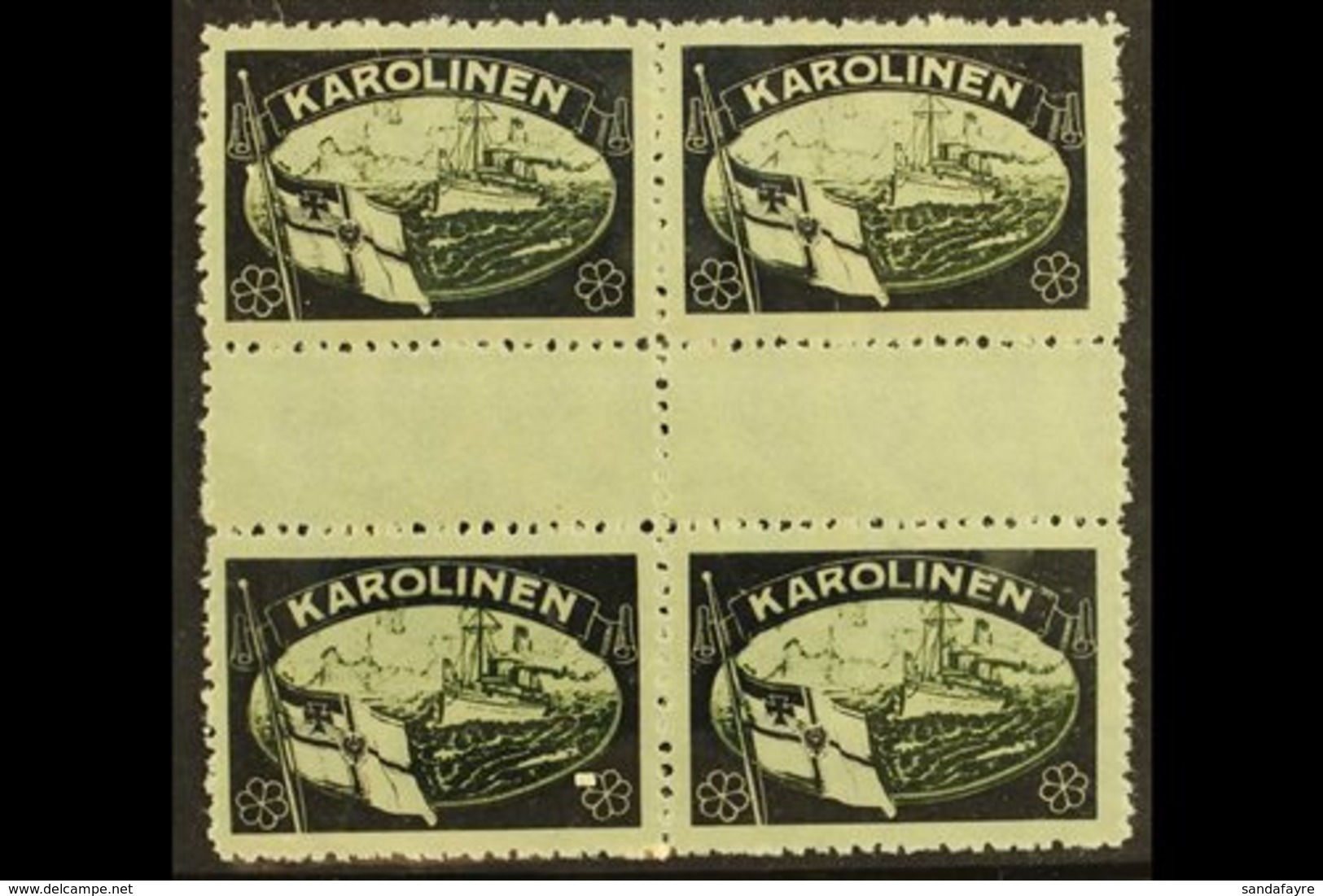 CAROLINE ISLANDS 1919 Black & White Mourning Label GUTTER BLOCK Of 4, Never Hinged Mint. Lovely Item For More Images, Pl - Andere & Zonder Classificatie