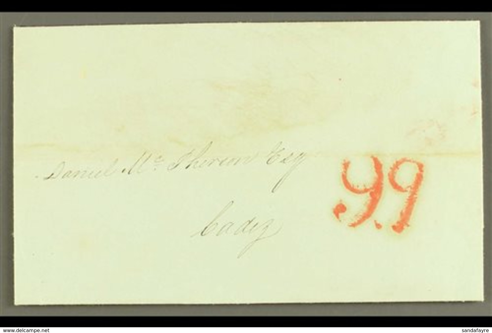 1840 (1st July) Pre-stamp Entire From Gibraltar To Cadiz With Lovely "9q" (9 Quartos) Port Payment Stamp (applied On Arr - Gibraltar