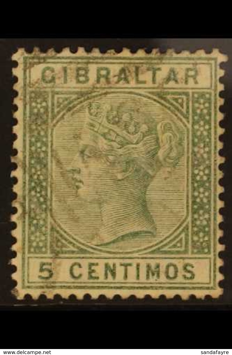 1889-1896 5c Green "BROKEN M" Variety, SG 22a, Fine Used For More Images, Please Visit Http://www.sandafayre.com/itemdet - Gibraltar