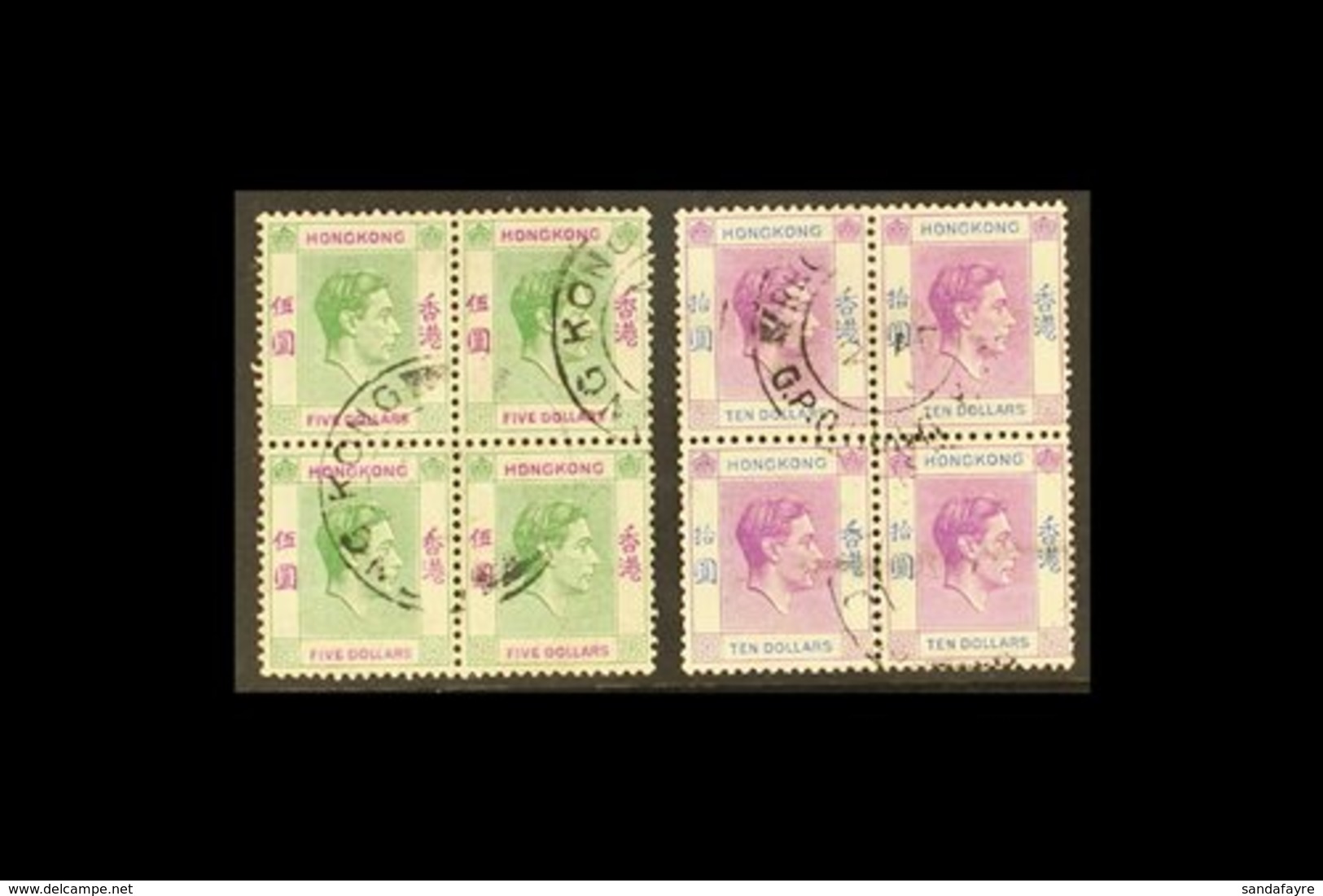 1938-52 $5 Green & Violet (SG 160) & $10 Violet & Blue (SG 162b) Cds Used Blocks Of 4 (8 Stamps) For More Images, Please - Andere & Zonder Classificatie