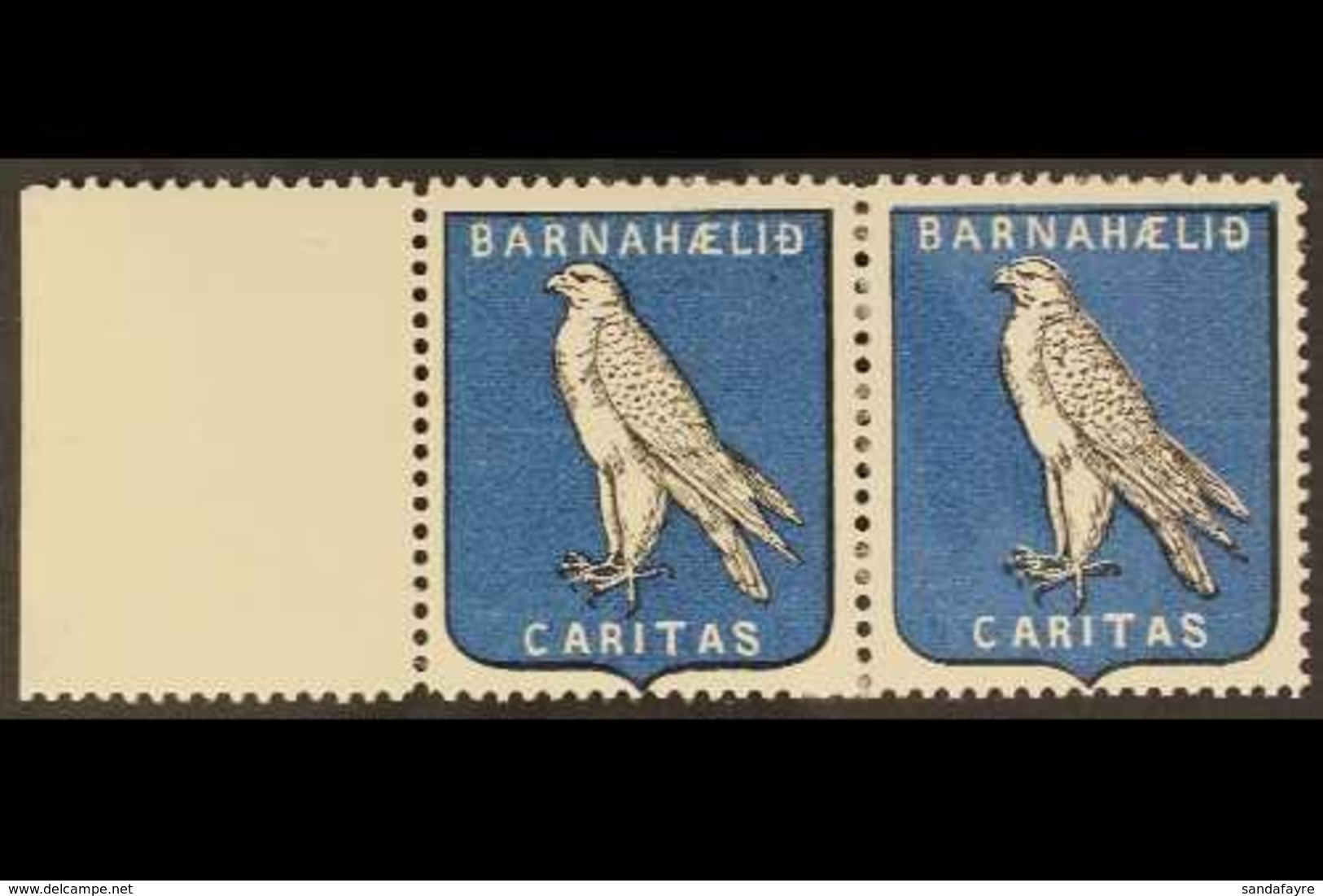 LABEL 1911 Falcon, Christmas Charity Label, Marginal Pair, Tiny Paper Adhesion To One Stamp, Otherwise Very Fine, Never  - Autres & Non Classés