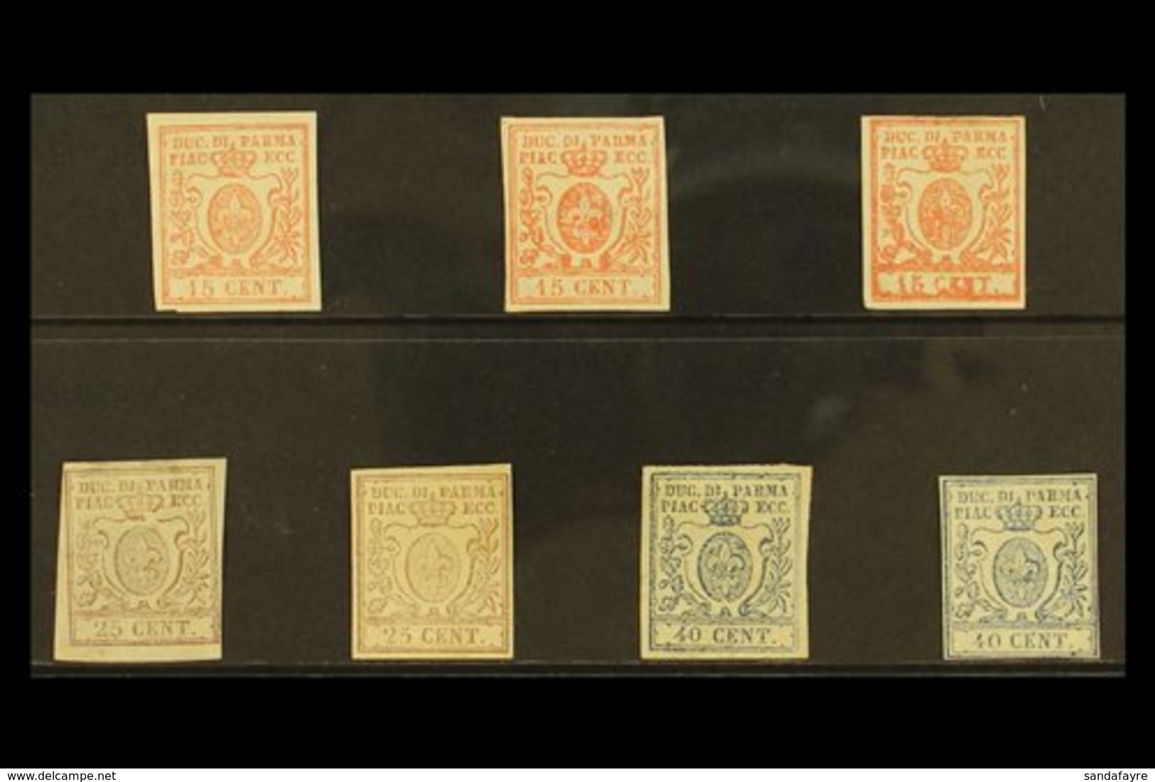 PARMA 1857 FINE UNUSED SELECTION Of The Fleur De Lis Issue Presented On A Stock Card. All With 4 Clear Margins & Without - Unclassified