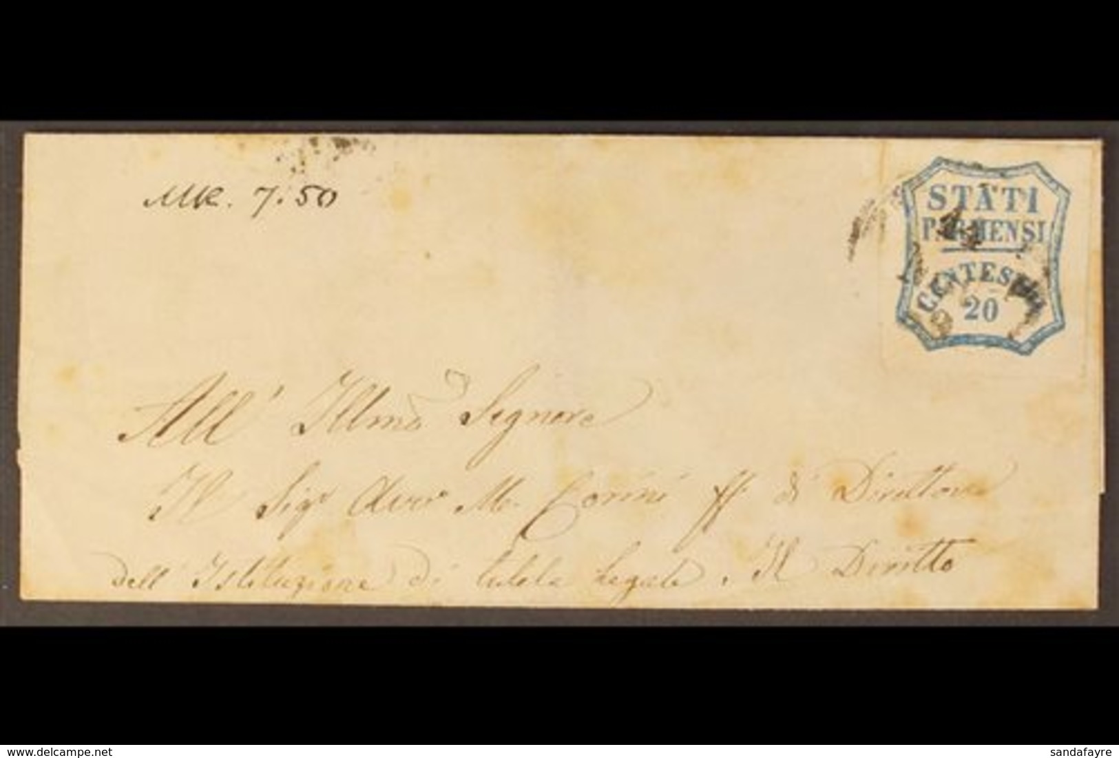 PARMA 1859 Wrapper To Genova Franked 20c Blue Provisional, Sass15, Tied By Parma 11 Nov 59 Cds. Some Peripheral Toning B - Zonder Classificatie