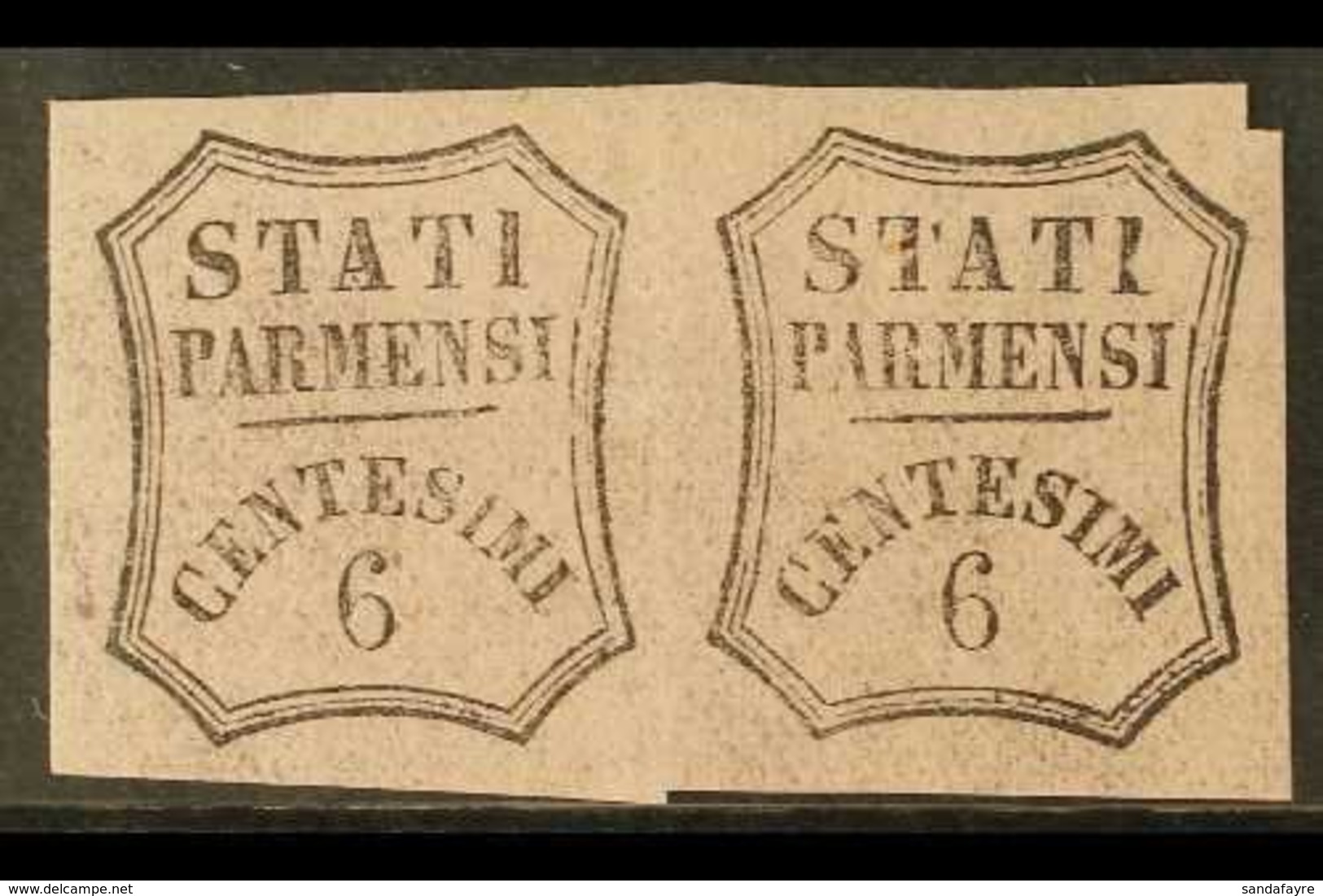 PARMA NEWSPAPER STAMPS 1857 6c Black On Pale Rose, Unissued, Sass1A, Very Fine Mint Pair. For More Images, Please Visit  - Non Classés