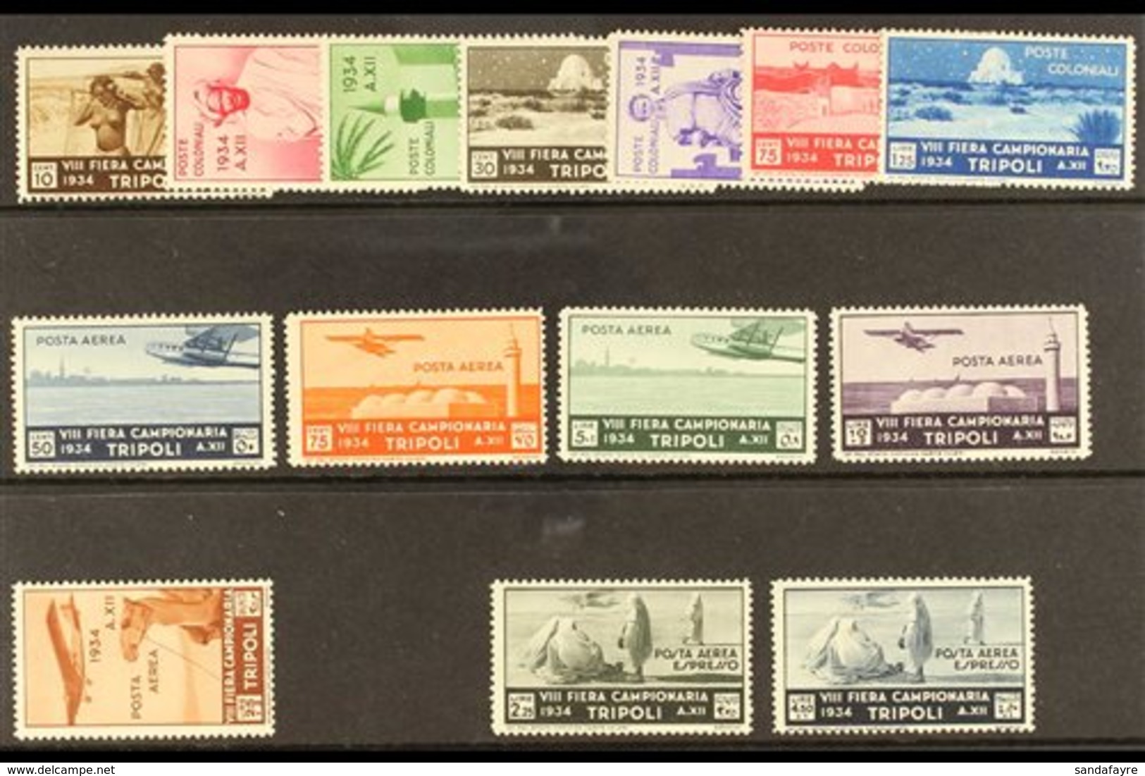 LIBYA 1934 Eight Tripoli Fair Complete Set Including Air & Express Stamps, Sassone 125/31 & A14/20 (Tripolitania SG 183/ - Autres & Non Classés