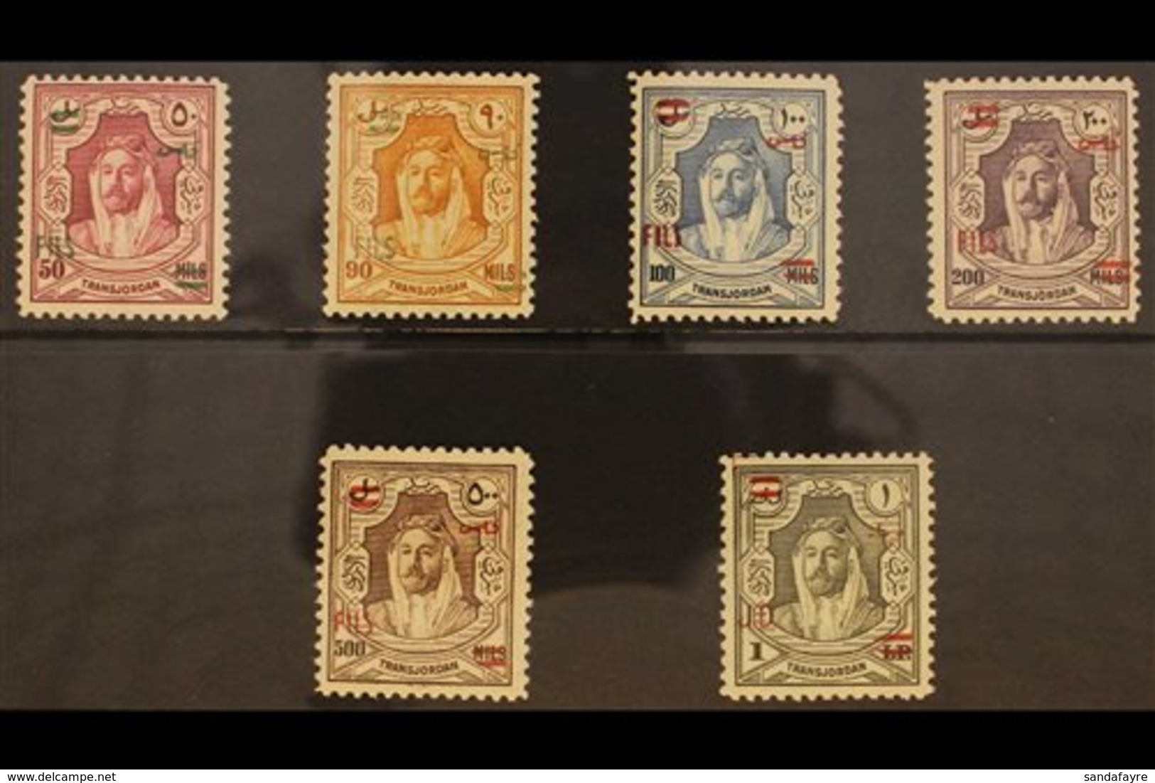 1952 HIGH VALUES SET King Talal Opt'd High Values Set, 50f On 50m To 1d On £1, SG 328/33, Never Hinged Mint (6 Stamps) F - Jordanie
