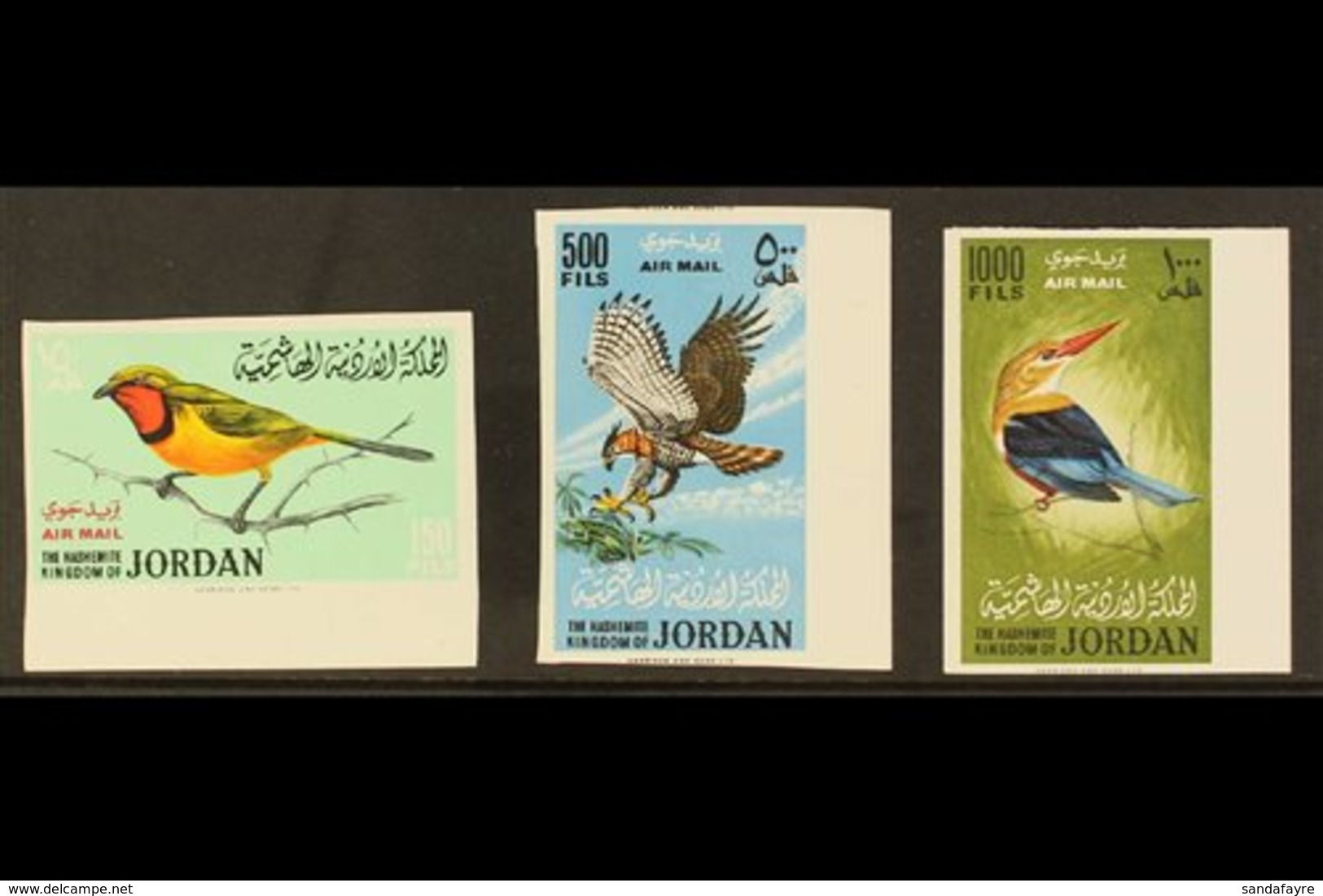 1964 Air Birds Complete IMPERF Set, Michel 490/92 B (SG 627/29 Var), Never Hinged Mint Marginal Examples, Very Fresh. (3 - Jordan