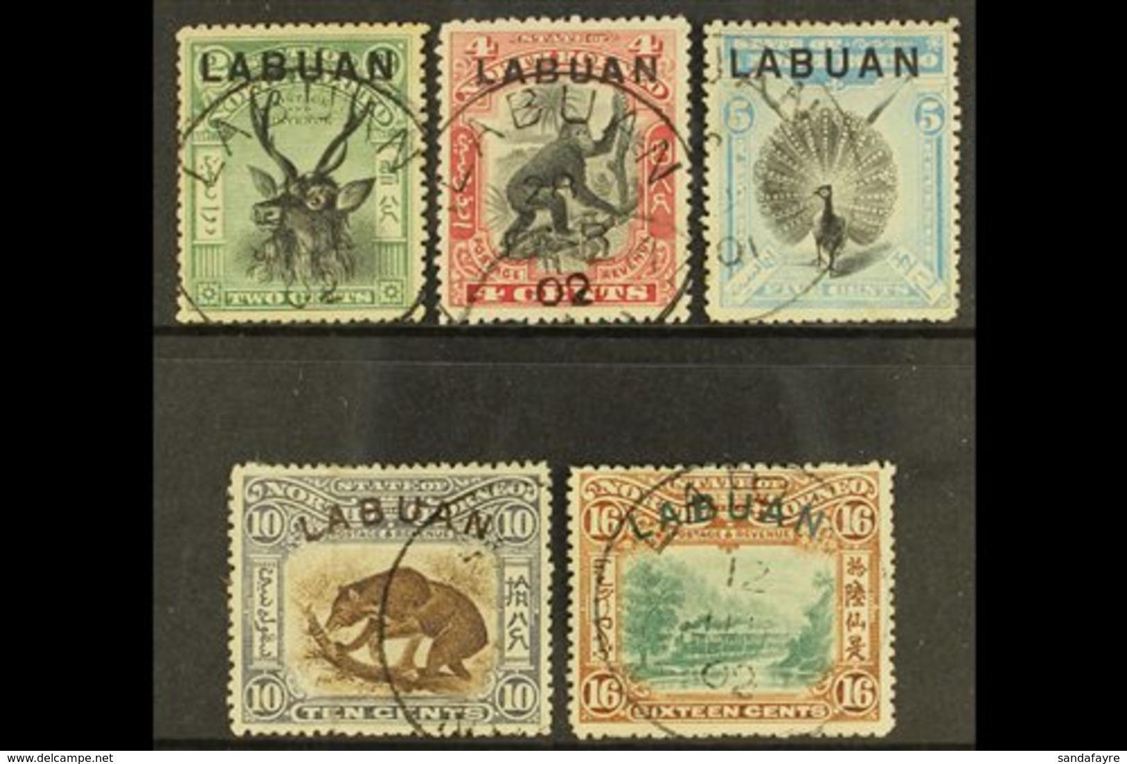 1900-02 Pictorial 2c, 4c Carmine, 5c, 10c And 16c, Between SG 111/116, Cds Used. (5 Stamps) For More Images, Please Visi - Noord Borneo (...-1963)