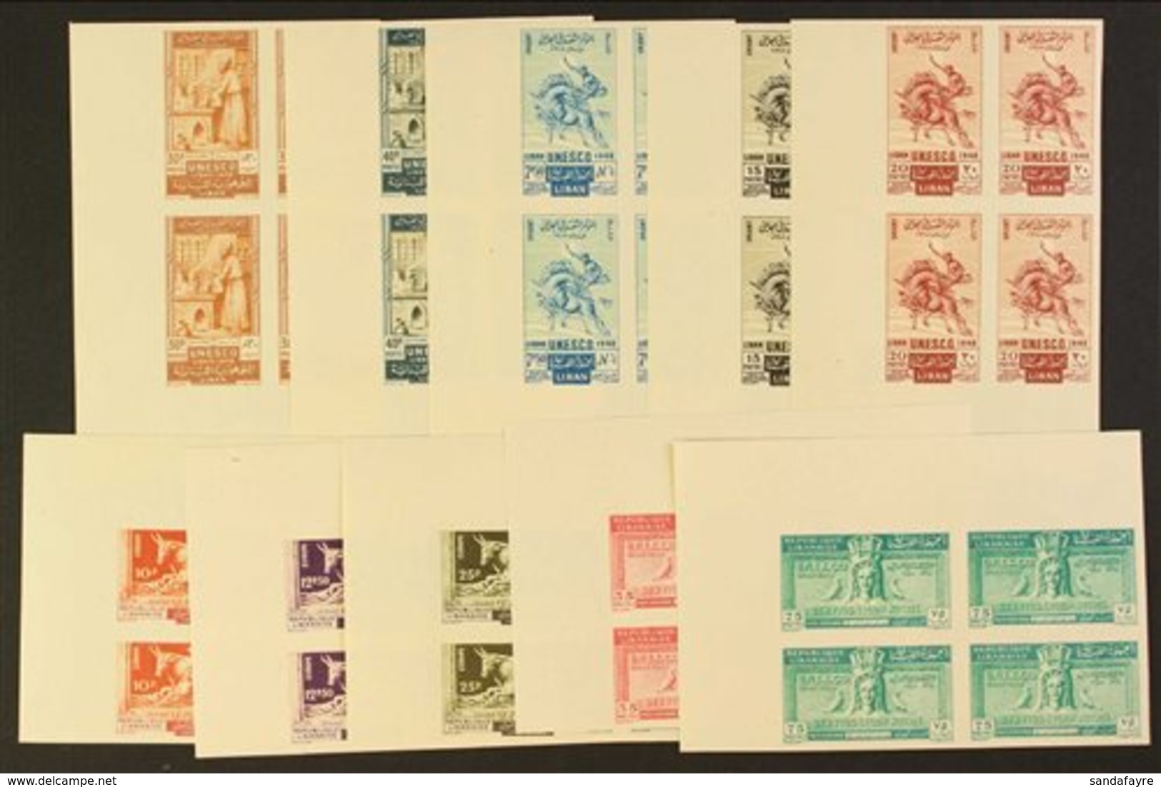 1948 IMPERF CORNER BLOCKS UNESCO 3rd Meeting In Beirut, SG 379-388, Complete Set In Never Hinged Mint IMPERF Corner Bloc - Liban