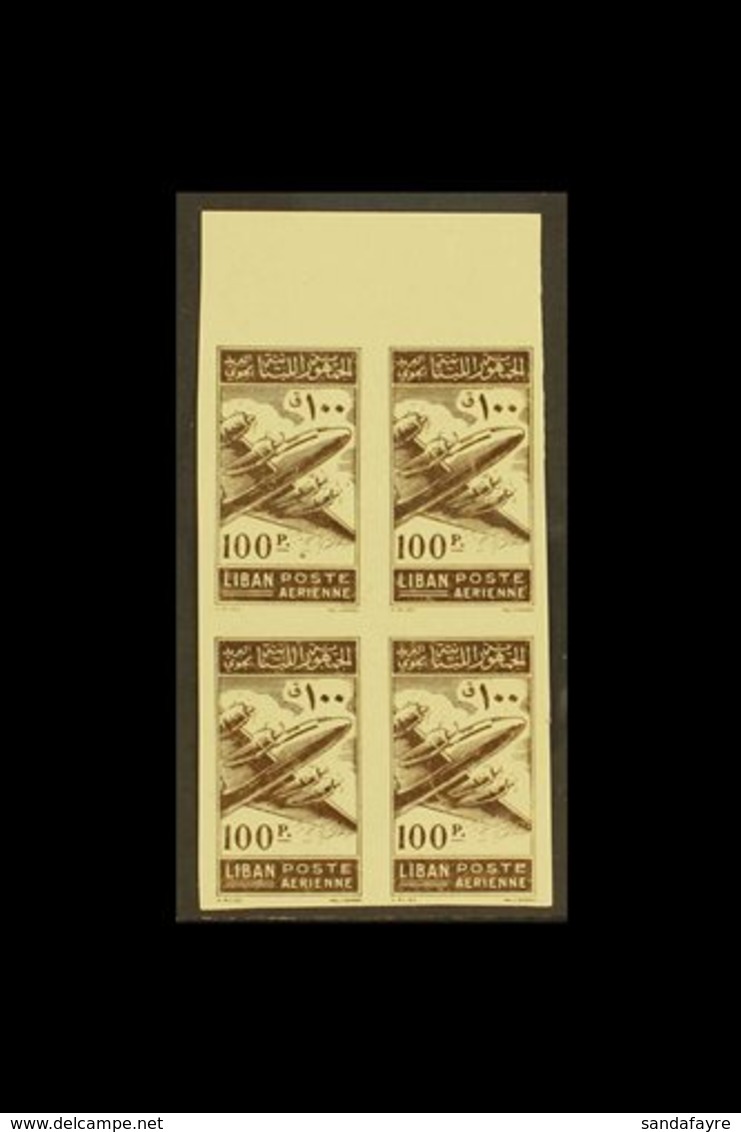 1953 100p Douglas DC-4 Airliner, SG 480, Variety, IMPERF Block Of 4, PRINTED ON GUMMED SIDE! Superb Never Hinged Mint. ( - Libano