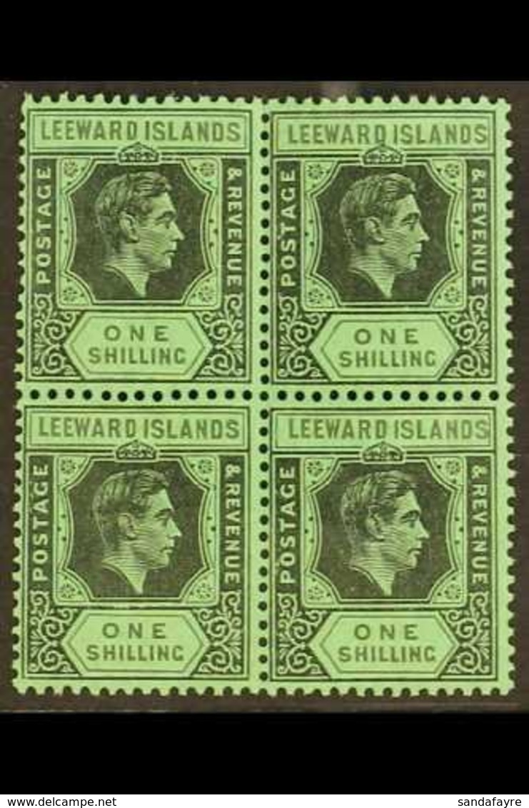 1942 1s Black And Grey On Emerald, SG 110bb, Superb Never Hinged Mint Block Of Four, Scarce Shade. For More Images, Plea - Leeward  Islands